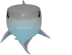 A 3D shark character progressively opening its mouth in a four-part sequence.