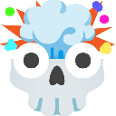 Skull with wide eyes and a blue cloud erupting from its head in shock.