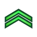 Green chevron insignia icon with a pixelated style.