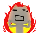 A stylized character with a gray head holding their face in frustration while surrounded by a bright red and yellow fire aur…