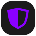 A purple shield icon centered on a dark background.