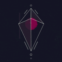 A geometric diamond shape pulses with a soft purple glow against a dark background.