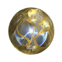 A glowing golden orb with intricate filigree patterns surrounding a bright blue light.