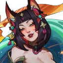 Ahri from League of Legends smiling with a smug and flirtatious expression.