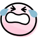 A pink circular face with a wide open mouth and blue tears streaming from closed eyes in a dramatic crying expression.