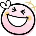 A pink circular face with a wide, happy grin and closed eyes expressing pure joy.