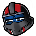 An armored helmet with a visor looking sideways with a suspicious and judgmental expression.