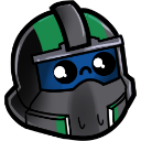 A tactical helmet with a cute, wide-eyed, nervous expression.