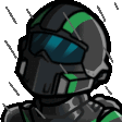 Soldier wearing a tactical helmet and visor standing in the rain.
