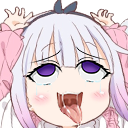 Kanna Kamui with a hegao facial expression and tongue sticking out.