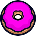 Donut with bright pink icing and a brown base.