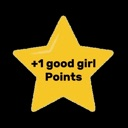 A yellow star icon with the text +1 good girl Points written in black.
