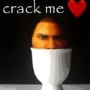 A human face peeking out of a white cup with the text crack me and a red heart above it.