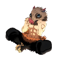 Inosuke from Demon Slayer wearing a boar mask and flexing his muscular torso in a pixel art style.