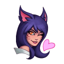 Ahri from League of Legends winking with a pink heart floating next to her.