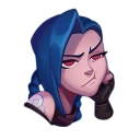 Jinx from Arcane resting her head on her hand with an unimpressed and bored expression.