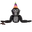 Gorilla wearing a colorful birthday party hat with confetti.