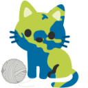 Cat shaped like a globe with a ball of yarn.