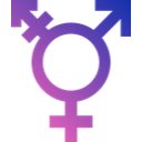 Gender-neutral symbol in shades of purple and blue.