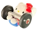 Hello Kitty lifting a black barbell while wearing her signature red bow.