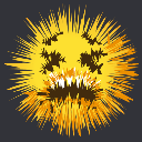 A fuzzy, spiky yellow ball with a distressed face and jagged, panicked eyes.