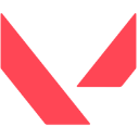 Geometric logo featuring two sharp red shapes on a black background.