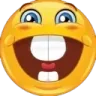 A yellow smiley face with wide eyes and large, prominent front teeth in a goofy grin.