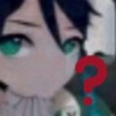 An anime character with green eyes looks confused next to a large red question mark.