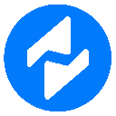 Two black arrows forming a jump motion inside a solid blue circle.