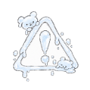 A white warning triangle with an exclamation mark, covered in melting blue goo.