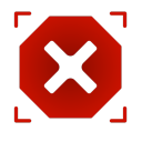 Red octagon with a black X symbol in a pixelated art style.