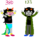 Homestuck trolls with arms raised in a celebratory pose.