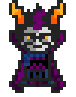A pixelated troll character with orange horns and a purple cape wearing a smug expression.