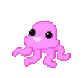 A tiny pink octopus with black eyes waddling across the screen.