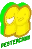 Pesterchum icons featuring yellow smiling faces with green outlines and text.