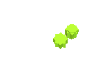 Two lime-green pixelated blobs bouncing in a rhythmic, synchronized motion.
