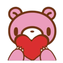 Gloomy Bear holding a red heart against its face.