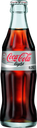 A glass bottle of dark soda with a silver label standing upright.