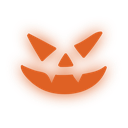 Orange rounded shape silhouette centered on a solid red background.
