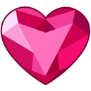 A faceted pink heart gemstone with a glossy, 3D appearance.