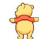 Winnie the Pooh performing a rhythmic wiggling dance in pixel art style.