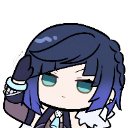 Yelan with dark blue hair performing a crisp salute with a smug, knowing expression.