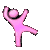 Four pink stick figures performing different energetic dance moves in a row.