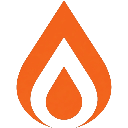 Flame icon with an orange outer shape and a black inner teardrop shape.