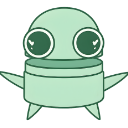 A mint-green cartoon creature with large, round eyes and outstretched arms.