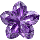 A faceted purple crystal shaped like a five-petaled flower.