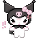 Kuromi with a shocked expression and exclamation marks next to her head.