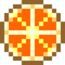 Orange slice depicted in a simple pixel art style.