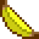 A pixelated yellow banana with brown tips.