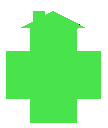 A row of four green house icons arranged to resemble medical crosses.